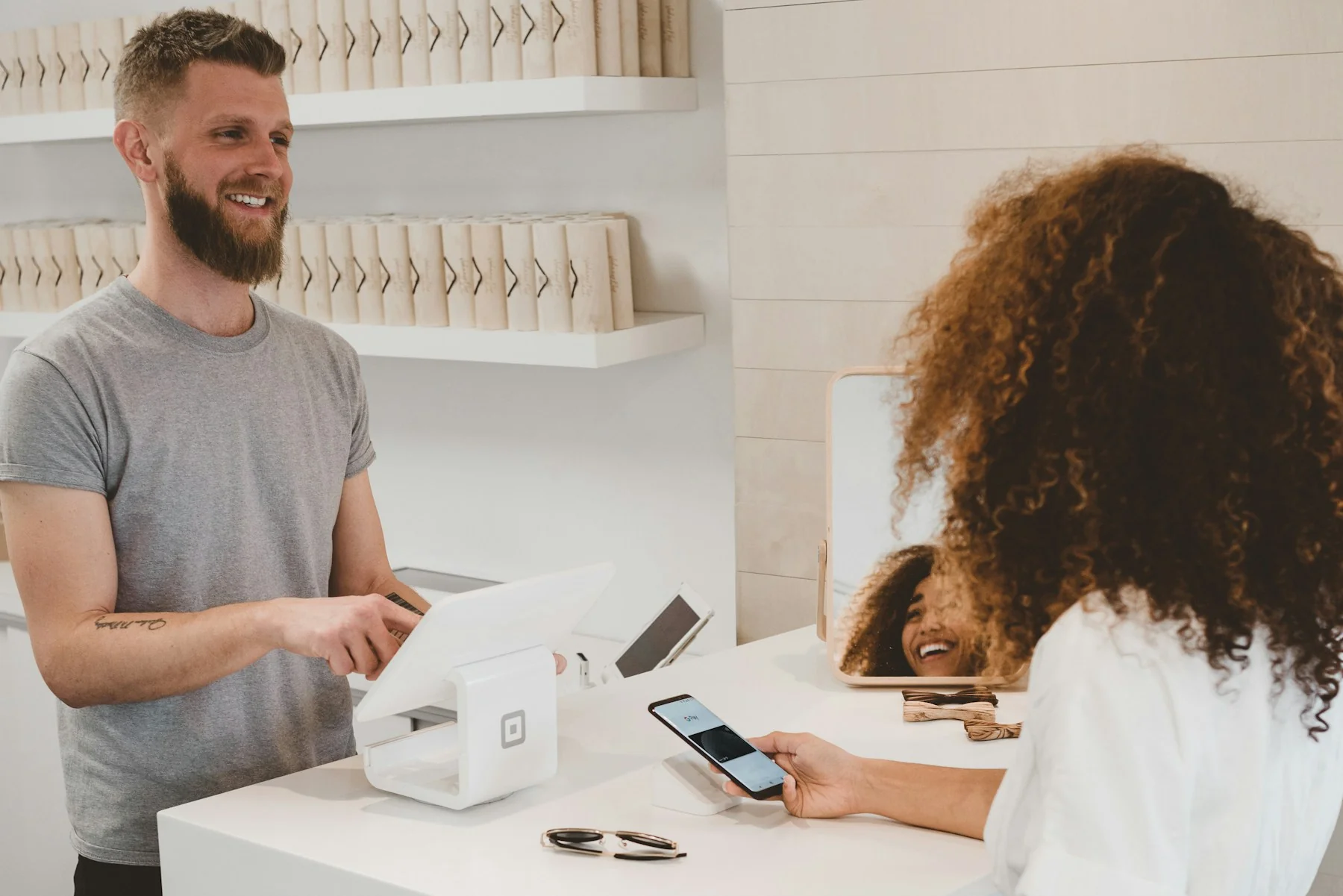 Contactless payment at a retail store checkout counter